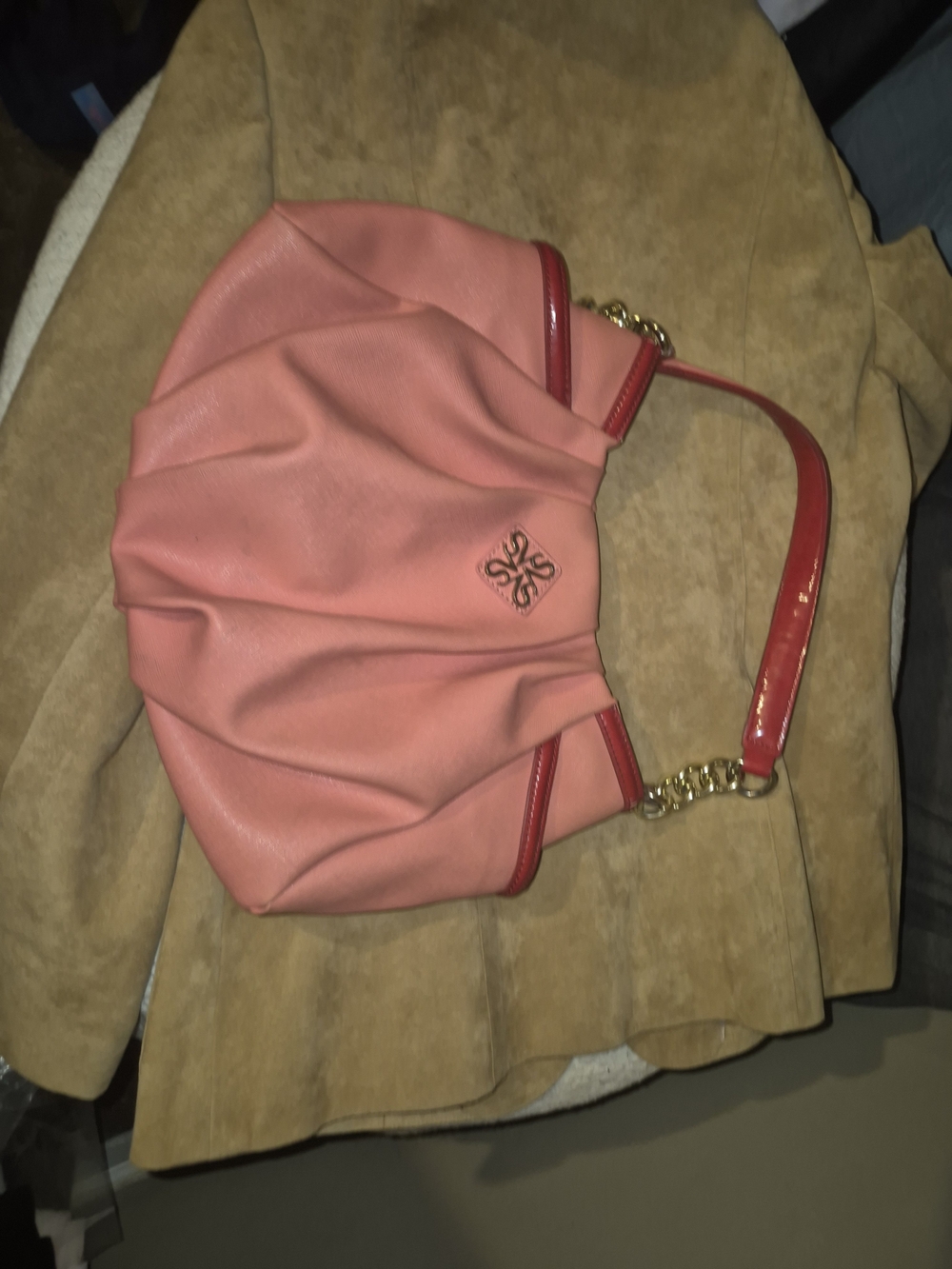 Coral Shoulder Bag with Gold Chain Detail